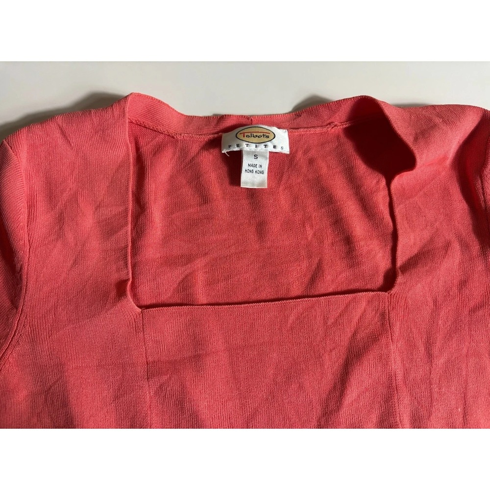 Talbots Peplum Top Womens PS Coral Slim Fitted Short Sleeve Square Neck Pullover - Picture 2 of 7